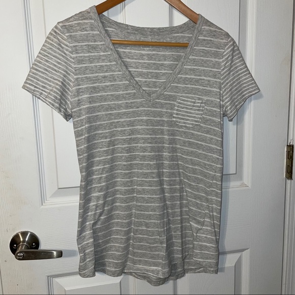 Gray Striped v-neck t-shirt - Picture 2 of 4